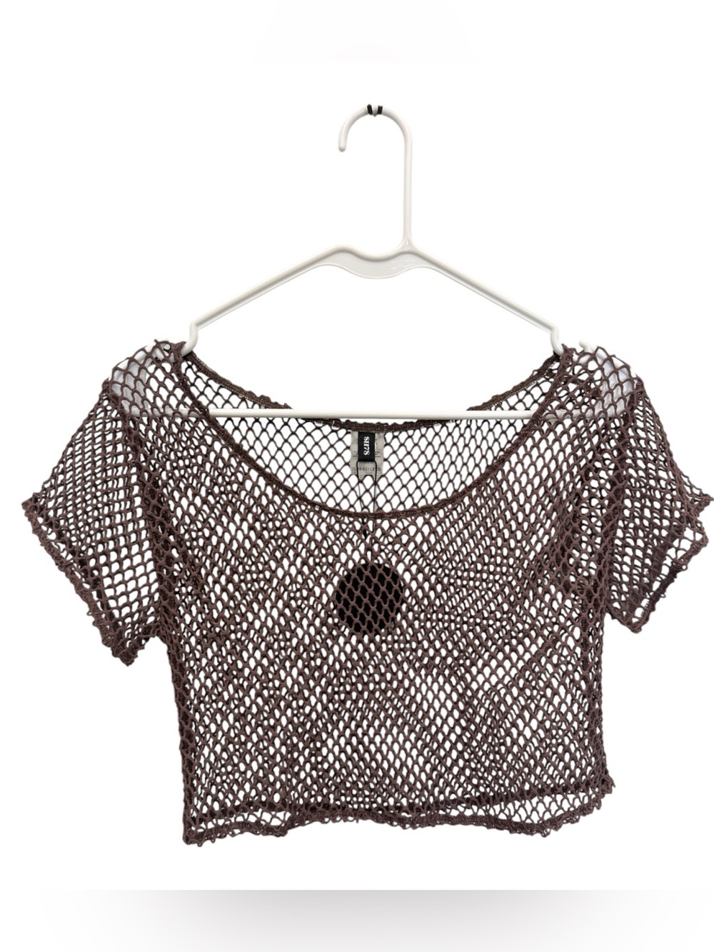 Brown Short Sleeve Fishnet Crop Top NWT